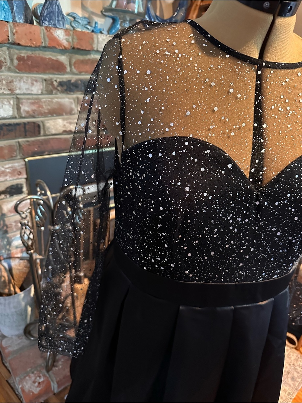 Sheer Black Sparkle Evening Dress - Elegant Party Gown